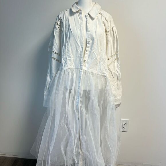 Free People Flower Bud Baby Maxi Top White L - Picture 2 of 9